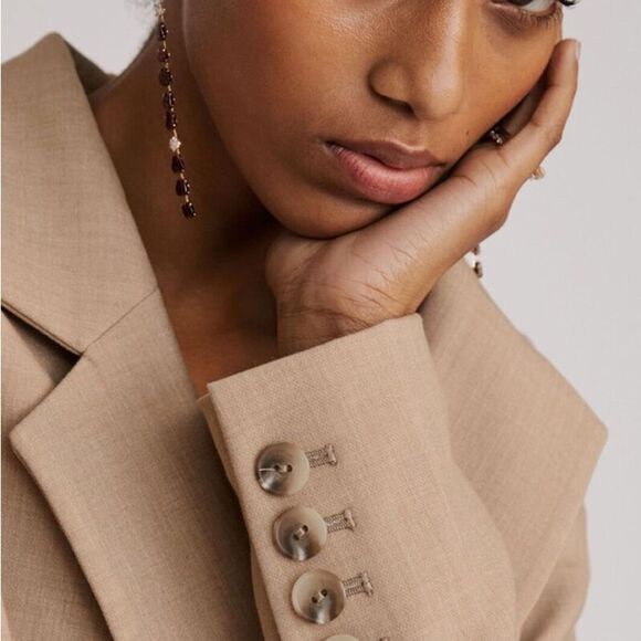 Maeve for Anthropologie Women's Double-Breasted Beige Blazer Size 6 Preppy Coat - Picture 3 of 10